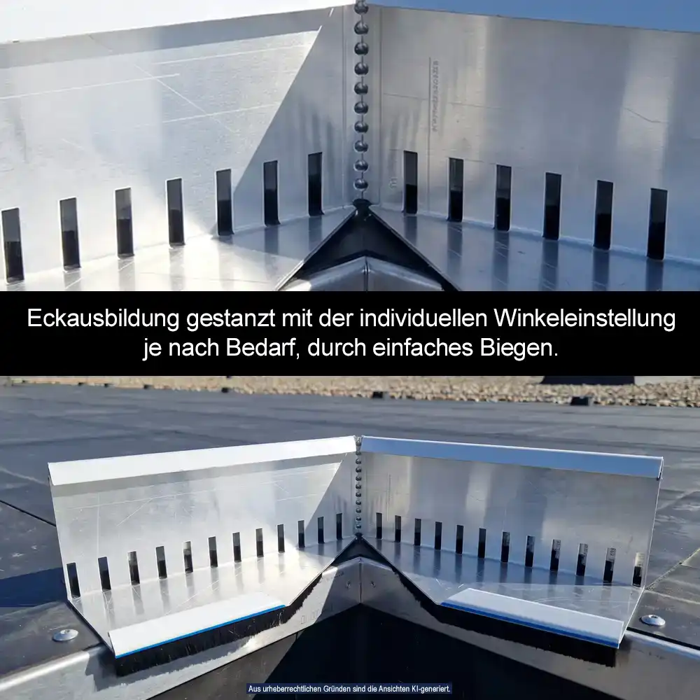Eckausbildung gestanzt mit der individuellen Winkeleinstellung je nach Bedarf, durch einfaches Biegen